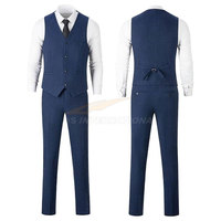 Ensemble veste et pantalon 3 pièces slim pour homme, couleur unie, bureau à mariage, nouveau style, bleu marine
