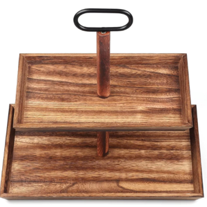 High Quality Acacia 2 Tier Wooden Rustic Serving <b>Tray</b> Platter for Cakes Fruits <b>Snack</b> Wholesaled From Vietnam - Product Image 5