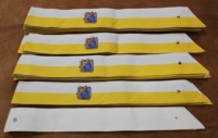 Équipements cérémoniels des Chevaliers de Colombus, écharpe, étui à épée, housse de vêtement, gants et accessoires.