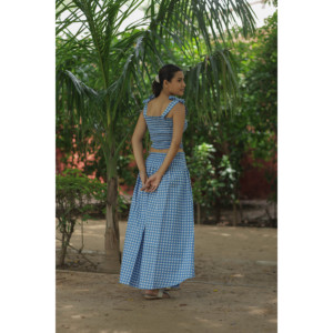 Women's Indian Hand Block <b>Check</b> Print Cotton Boho Top <b>Skirt</b> Set Summer Crop Top <b>Skirt</b> Matching Set Adjustable Tie Straps One - Product Image 2