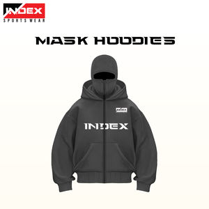 Personnalisable Hommes Heavyweight Double Layer Ninja Hoodie avec Full Zip Acid Wash Ski Mask 100% Cotton French Terry-Buy Hoodie - Product Image 2