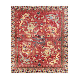 Tapis en laine noués à la main de style persan moderne Erbe, rouge-orange, carré, oriental, en jute, pour chambre, bureau, salon - GS-1519 - Product Image 1