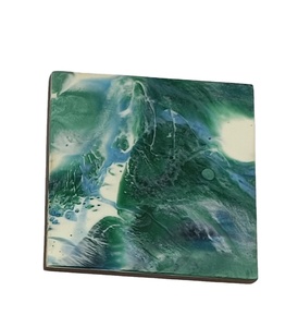 Handmade Resin & Wood Square <b>Coaster</b> | Abstract <b>Green</b> Ocean Marble <b>Coaster</b> for Tea & Coffee . - Product Image 1