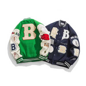 Vintage Sleeve Varsity <b>Jacket</b> <b>Men</b> Custom Logo Canvas Regular <b>Baseball</b> Letterman <b>Jackets</b> Waterproof Breathable Thick Winter - Product Image 2