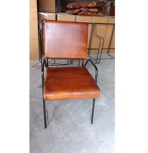 Silla de comedor de hierro envejecida moderna con asiento de cuero de calidad para el hogar, Bar, sala de estar, apartamento, restaurante, Hotel, Villa, uso - Product Image 3