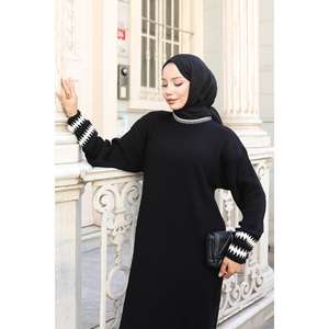 เดรสไหมพรมลายเพชร สีดำ ทรงแม็กซี่ ผ้าสแปนเด็กซ์เนื้อนุ่ม สไตล์ลำลอง เหมาะสำหรับฤดูใบไม้ผลิและฤดูร้อน พร้อมเข็มขัดธรรมชาติ รหัสสินค้า 6149 - Product Image 2