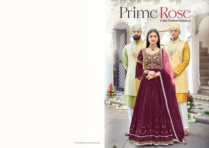 여성 인도 긴 코 튼 Anarkali 손 바느질 인도 전통 kurti 가운 dupatta 정장 세트 온라인 판매
