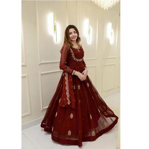 Robe Anarkali de luxe en georgette avec broderie et sequins pour femme, tenue de soirée ou tenue ethnique, pour la vente à l'exportation - Product Image 1