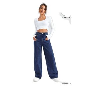 Fashion <b>Women</b> Wide Leg Stone Blue <b>Jeans</b> High Rise Loose Fit Eco-Friendly Durable Plating Denim Modern Street Style Size 26-40 - Product Image 3