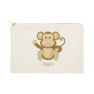Personalized Name Printed <b>Monkey</b> Cotton Canvas Cosmetic Bag Large Zipper Pouch Case Cartoon Logo Personalized Zipper Pouch Case - Product Image 1