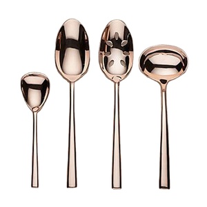 Set d'ustensiles de restaurant en or rose poli avec manche rond épais Set de cuillères de serveur en or rose pour la cuisine et le serveur - Product Image 1