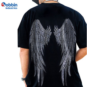 T-shirt personnalisé de haute qualité avec strass brillants, logo personnalisé imprimé en strass, manches courtes, blanc, respirant, écologique, 100% - Product Image 6