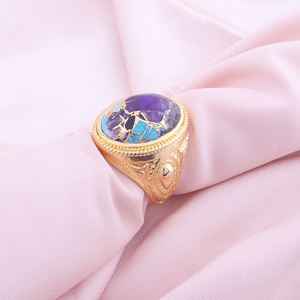 Anillo de declaración de moda para hombres púrpura con cobre azul turquesa joyería Latón chapado en oro amarillo collar ajuste fiesta desgaste anillos - Product Image 1