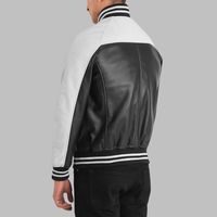 Blouson Bomber Varsity Homme Hiver Noir et Blanc en Peau de Mouton Chauffant Anti-Bactérien, Personnalisé et Enduit, Vente en Gros Usine