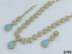 Flower Shape Pendent Stylish New Design <b>Gold</b> Plated Traditional Pearl&Kundan Studded Long <b>Necklace</b> Earring Mangtika JewellerySet - Product Image 5