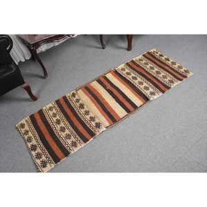 1.9x5.7 ft Rug, Vintage Kilim Rug, Turkish <b>Brown</b> <b>Wool</b> Floral Rug - Product Image 5