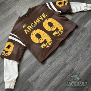 Ropa personalizada 100% algodón camisetas de gran tamaño Vintage gráfico Dtg impresión Ácido lavado doble capa manga larga Camiseta de los hombres - Product Image 1