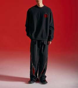 Pantalons cargo en toile noire pour hommes en gros, logo personnalisé, poches multi-zippées, effet stéréo, taille haute - Product Image 6