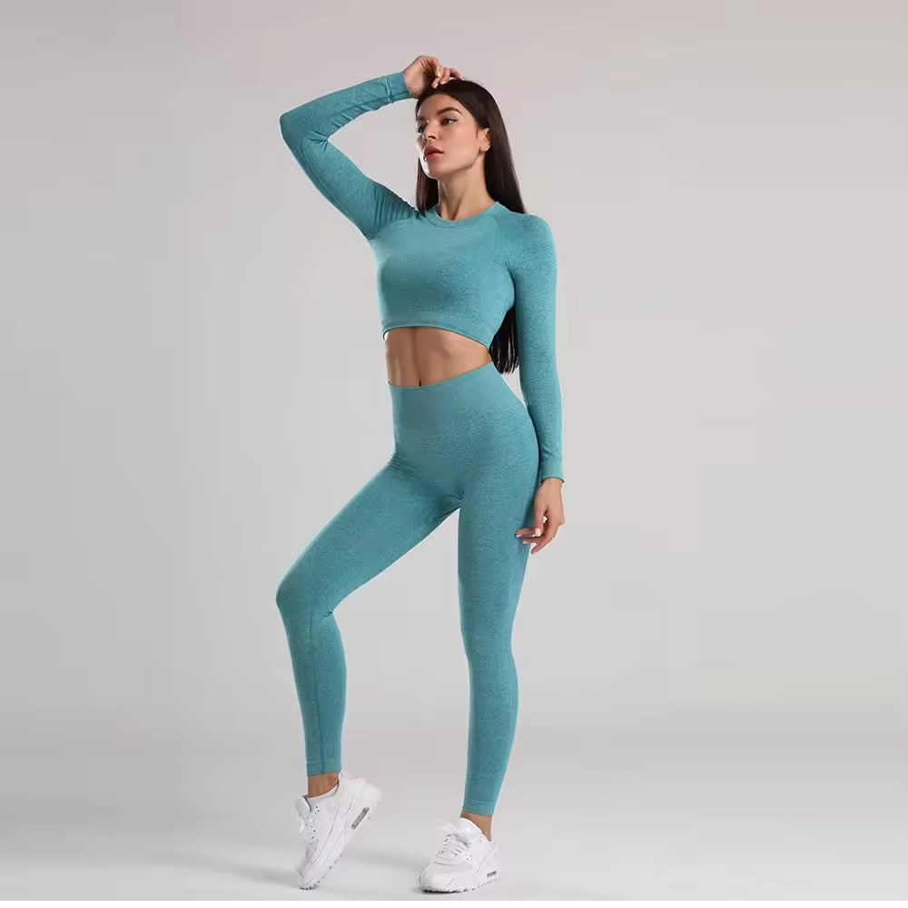 Women's Solid Color Two-Piece Yoga Set with Elastic Waist and Custom Logo-Gym & Fitness Wear