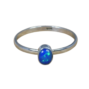 925 argent Sterling pierre précieuse pierre naturelle bijoux faits à la main bleu opale pierres précieuses bijoux élégant octobre pierre de naissance anneau - Product Image 1