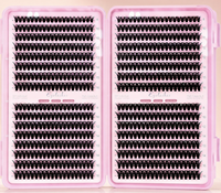 Set Bulu Mata Palsu Gaya Padat Tersegmentasi Eropa & AS 30D40D50D60D80D, Pita Plastik Hitam, 300 Rambut Sintetis