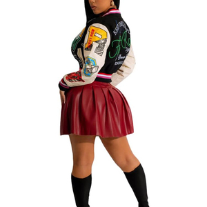 Veste en cuir Patchwork personnalisée patchs de broderie en strass Vintage Letterman College Baseball Bomber lettermen veste pour hommes - Product Image 6