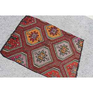 Alfombra vintage de 3.1x4.2 pies, alfombra turca pequeña, alfombra con motivos de plantas y árboles en rojo y naranja - Product Image 4