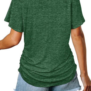 2025 nuevo diseño, la mejor oferta, camisetas informales con cuello en V para mujer, servicio OEM, logotipo personalizado de talla grande, cómodas a un precio razonable - Product Image 2