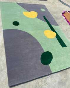 พรมปูพื้นลายดอกไม้งานแฮนด์เมด100% ผ้าวูลทรงห่วงตัดสำหรับห้องนั่งเล่นและห้องเด็กทันสมัยพรมห้องโถง - Product Image 3