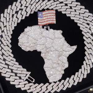 Iced Out Big Africa Map Pendant 925 Sterling Silver Custom Flag Design VVS Moissanite para hombres - Product Image 4