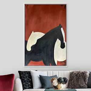 Arte abstracto en lienzo de pareja de caballos: impresión minimalista para decoración del hogar, lienzo enmarcado en blanco - Product Image 1