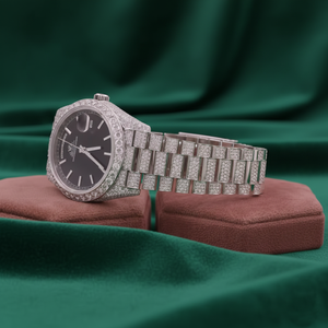 นาฬิกาข้อมือผู้ชายหรูหรา ระบบอัตโนมัติ กลไก ETA สายหนัง คุณภาพสูง ประดับเพชร CZ ระดับ VVS ผ่านการทดสอบเพชร พร้อมกระจกอะนาล็อก - Product Image 2