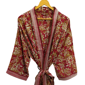 ชุดบิกินี่ชุดคลุมสำหรับกลางคืนเสื้อคลุมยาวแบบเย็บต่อกันชุดกิโมโนทำด้วยมือสไตล์วินเทจผ้าไหมส่าหรี - Product Image 1