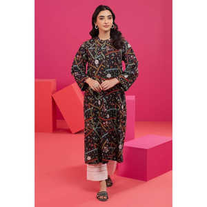 Vestido Boho Negro Estampado Khaddar para Mujer, Lavable, Largo hasta la Rodilla, Estilo Oficina, con Cierres y Decoración de Diamantes, Tallas XS-XL Disponibles - Product Image 4