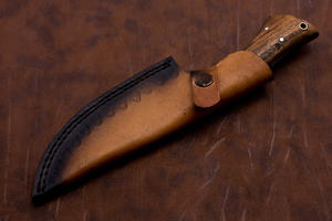 OEM Customizable Damascus Steel Skinner <b>Knife</b> Handmade Rose Wood Handle <b>Twisted</b> Pattern Leather Sheath for EDC - Product Image 6