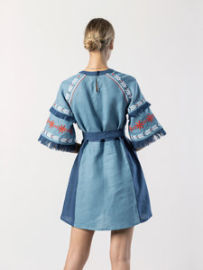 Embroidered Short Sleeve <b>Mini</b> Sexy <b>Dress</b> for Women Cotton Part Wear Ukrainian <b>Dress</b> - Product Image 4