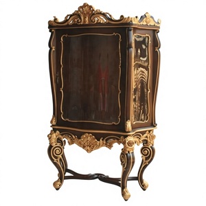 Vitrine antique victorienne en bois massif, faite à la main, avec finition en feuille d'or et 4 étagères - Product Image 1