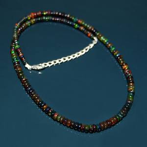 Collar de Plata de Ley con Cuentas Redondas Negras Naturales, 16 Pulgadas, Joyería de Ópalo de Fuego Etíope Genuino de Alta Calidad para Niños - Product Image 2