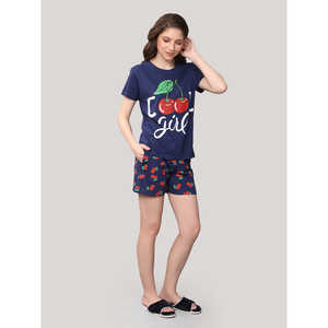 ชุดกางเกงขาสั้นสีน้ำเงินกรมท่า ผ้าฝ้าย 100% เนื้อผ้านิตเนื้อนุ่ม - Product Image 3