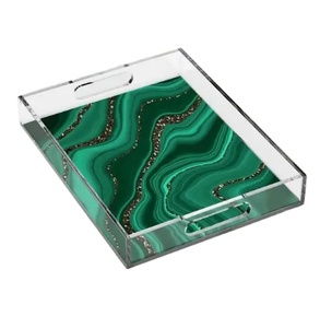 Malachite Semi-Precious Gemstone Tray Handmade Fancy <b>Wood</b> Serving Tray with Decorative Feature for Home - Product Image 1