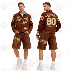 Conjunto de Camisa de Franela y Pantalones Cortos de Mezclilla para Hombre, Camisas de Cuadros con Botones y Pedrería Personalizada, Conjunto de 2 Piezas para Hombre - Product Image 3