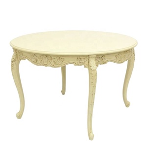 Juego de Comedor Pintado en Color Marfil, Mesa Redonda de Madera, Cuatro Sillas, Diseñado para el Estilo Francés, Muebles para el Hogar y Restaurantes Europeos - Product Image 3
