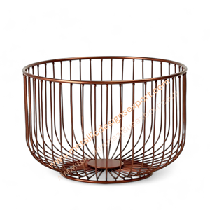 Round Metal <b>Wire</b> Basket with <b>Grid</b> Design and Raised Base Copper Looking Decorative Fruit or Storage Bowl for Kitchen and Dining - Product Image 3