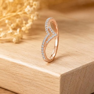 Anillo VB FINE Vintage con Doble V de Diamantes Cultivados en Laboratorio, 0.174 Ct E-F VS, Oro Sólido de 14K, Certificado IGI, para Uso Diario, Regalo - Product Image 6