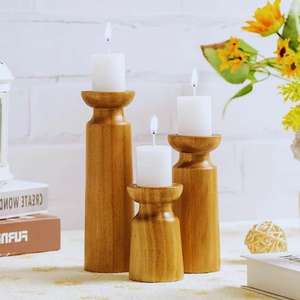 Porte-bougie en bois de haute qualité avec impression en relief, finition naturelle pour la décoration de la maison, décoration de table et d'étagère - Product Image 2