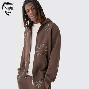 Ensemble de pantalons de survêtement zippés de qualité supérieure pour hommes Survêtements à capuche d'hiver avec polaire en coton lourd et sérigraphie - Product Image 5