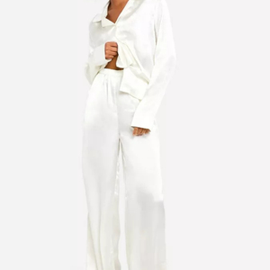 Breathable Custom Cotton Women's Pajamas Sleepwear Sets <b>Elastic</b> Waist Knee Length Front Logo Long Sleeves Winter - Product Image 4