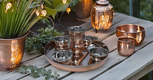 Indian Traditional Elegant Dining Accessory 12 Inch Thali Plate Stainless Steel Copper Bowls Glass Spoon Traditional Indian - Product Image 2