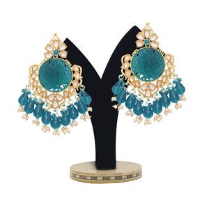 Pendientes colgantes tradicionales Kundan, Pendientes colgantes étnicos chapados en oro, ropa de fiesta y regalo para mujer - Product Image 1