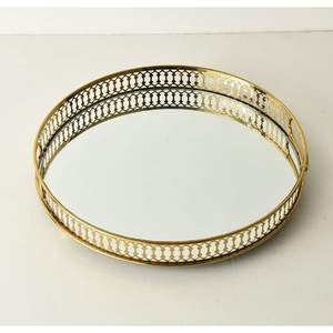 Bandeja clásica de metal con acabado antiguo y espejo de vidrio ideal para la decoración del hogar de lujo - Product Image 5